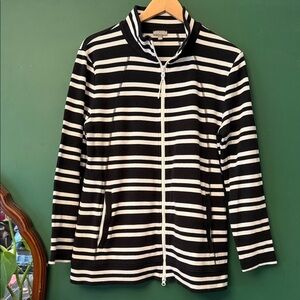T by Talbots Duet Stripe Mockneck Womens XL Jacket Black & White Pockets Zip